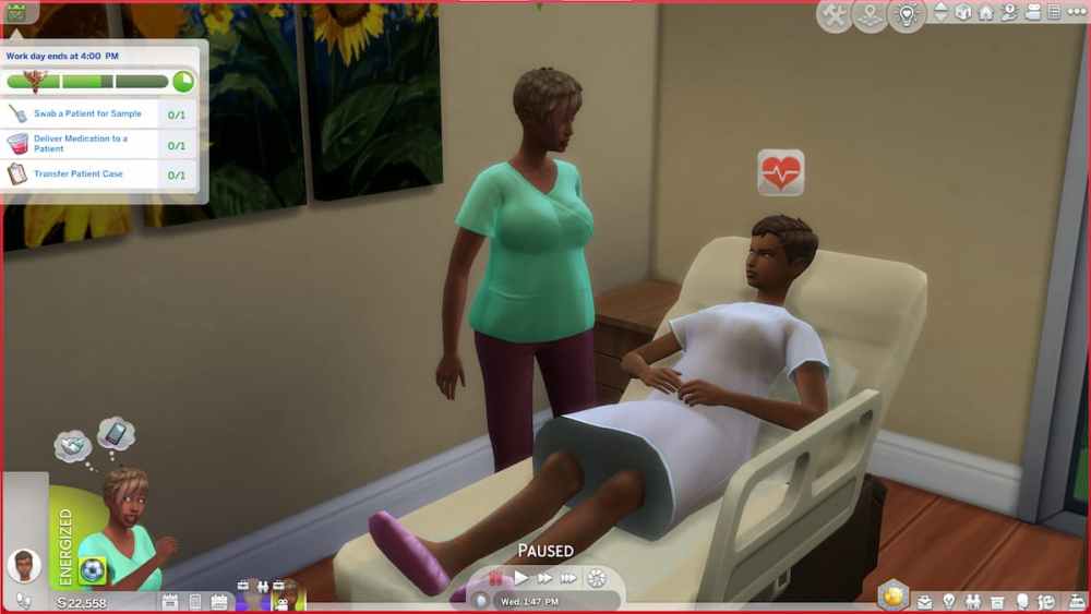 Sims can treat sick patients and get treated themselves at the hospital.