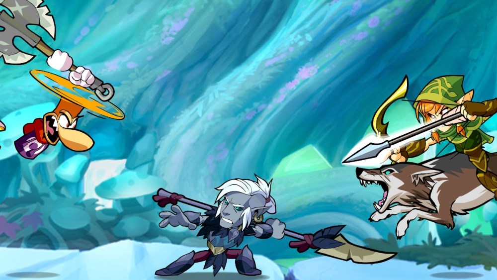 Brawlhalla characters fighting.