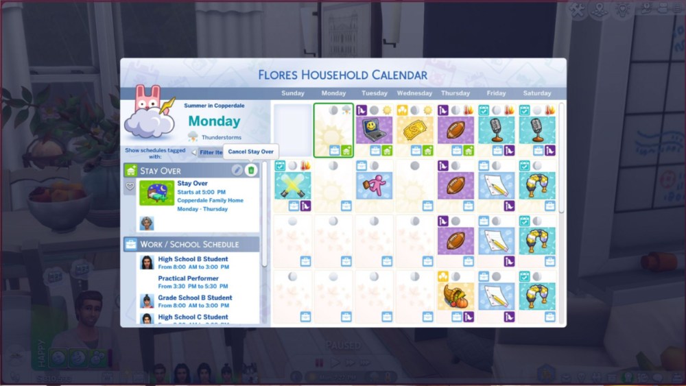 Household calendar in Sims 4.
