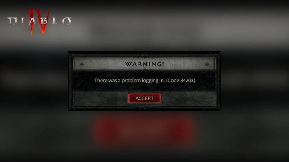 Diablo 4 problem logging in error 34203