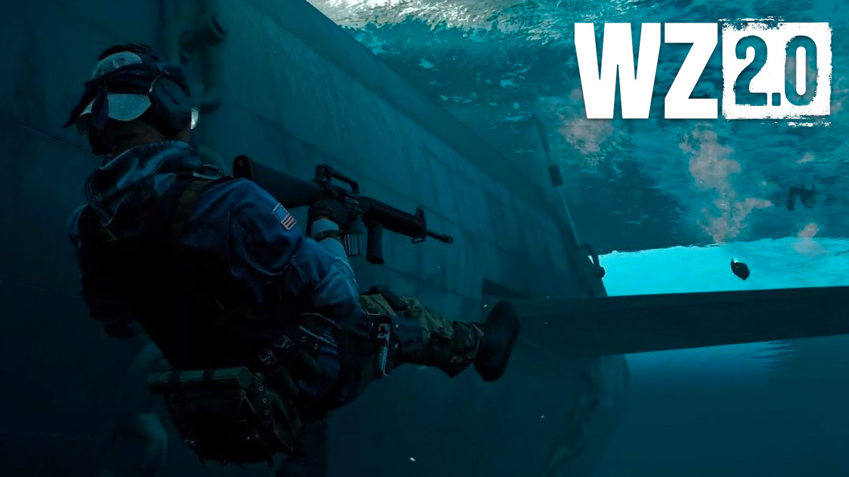 Warzone 2 logo on character firing underwater image