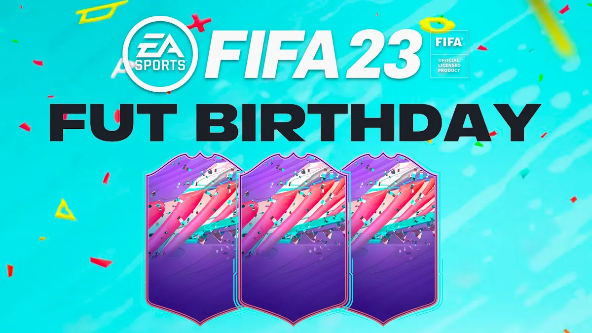 FUT Birthday Text and Cards on FIFA 23 background