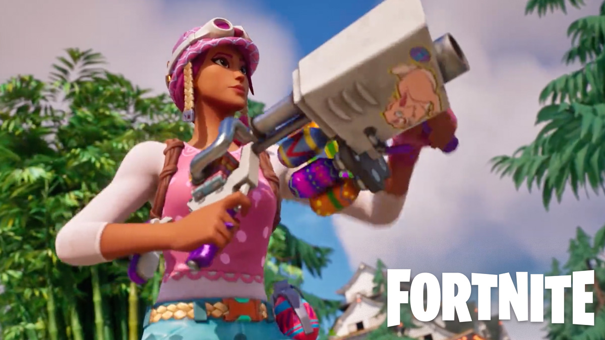Fortnite Character with Grenade Launcher next to logo