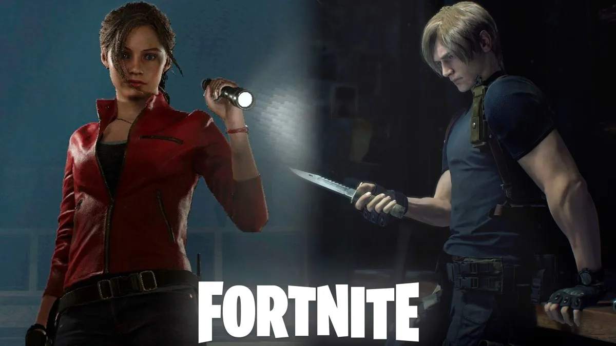 Leon and Claire from Resident Evil with Fortnite logo