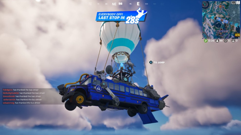 Battle bus in Fortnite.