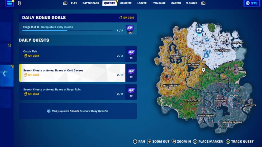 Fortnite daily quests page.