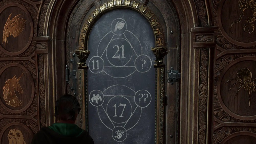 Hogwarts Legacy how to solve the first Library Annex Arithmancy Door puzzle.