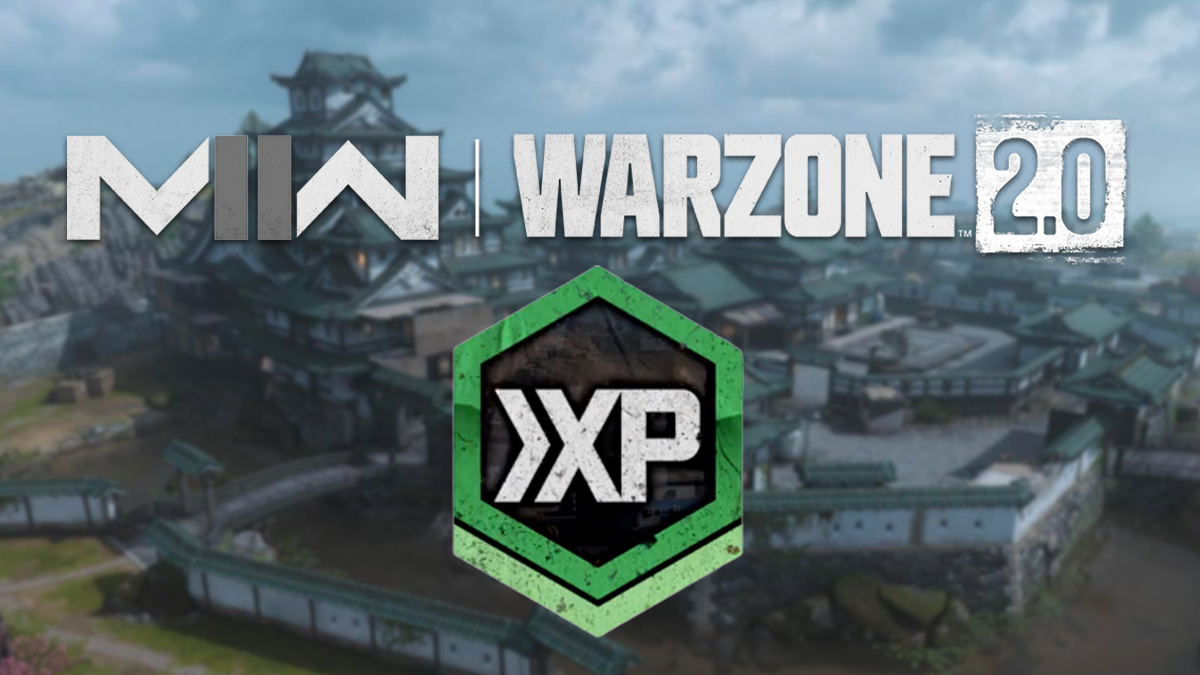 MW2 & Warzone 2 XP logo on Ashika Island background