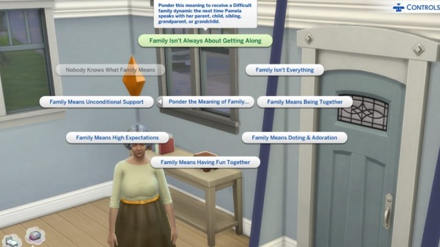 Selecting "Ponder the Meaning of Family" on the Keepsake Box in Sims 4 Growing Together.