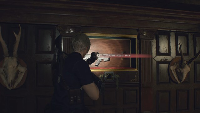 Resident Evil 4 Remake CQBR Assault Rifle in the Library.