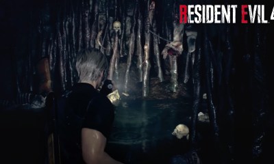 Leon approaching skulls in Resident Evil 4 Remake