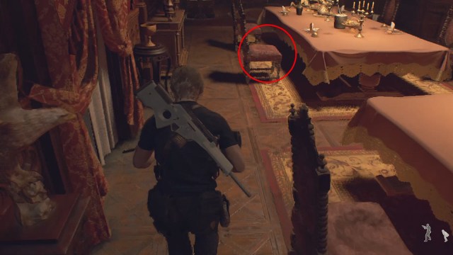 Resident Evil 4 Remake dining room puzzle Ashley's seat.