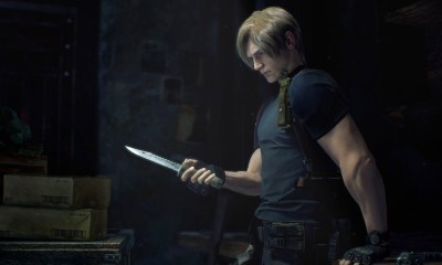 Leon with knife in Resident Evil 4 Remake