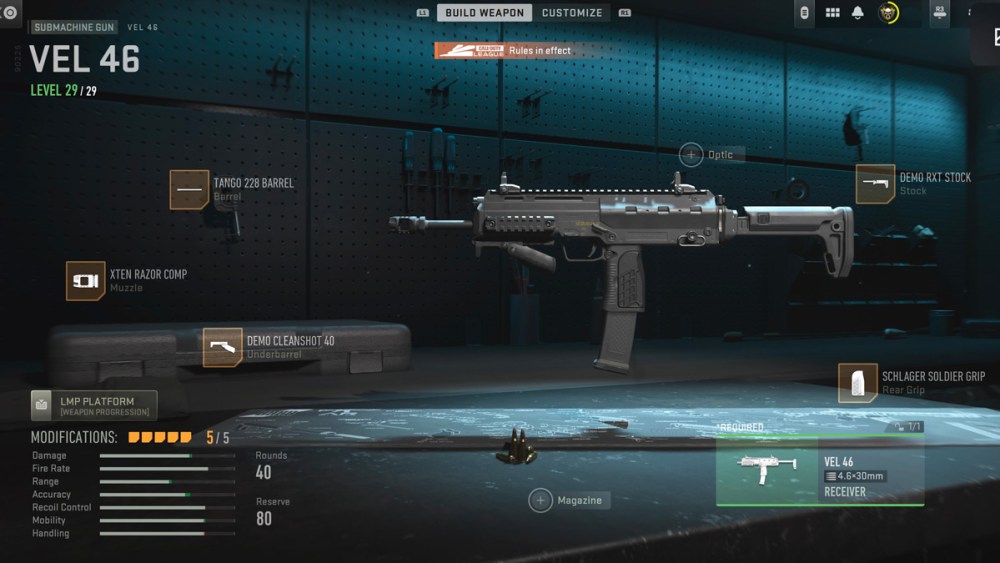 Screenshot of VEL 46 rated game build in Modern Warfare 2 Gunsmith