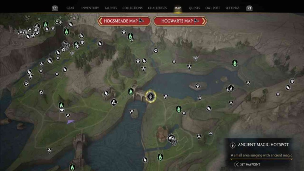 Hogwarts Legacy how to find the first marunweem lake ancient magic hotspot location.