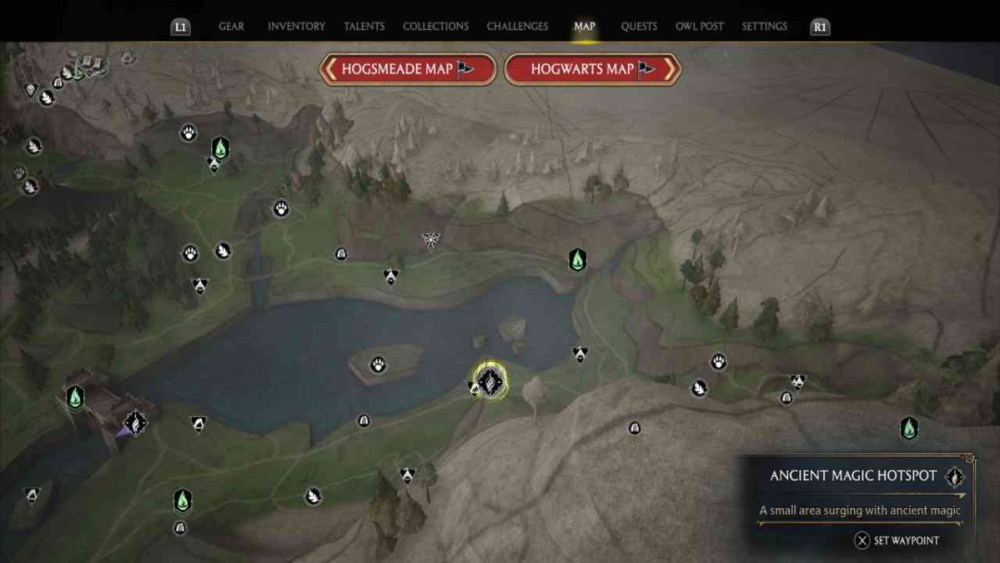 Hogwarts Legacy how to find the second marunweem lake ancient magic hotspot location.