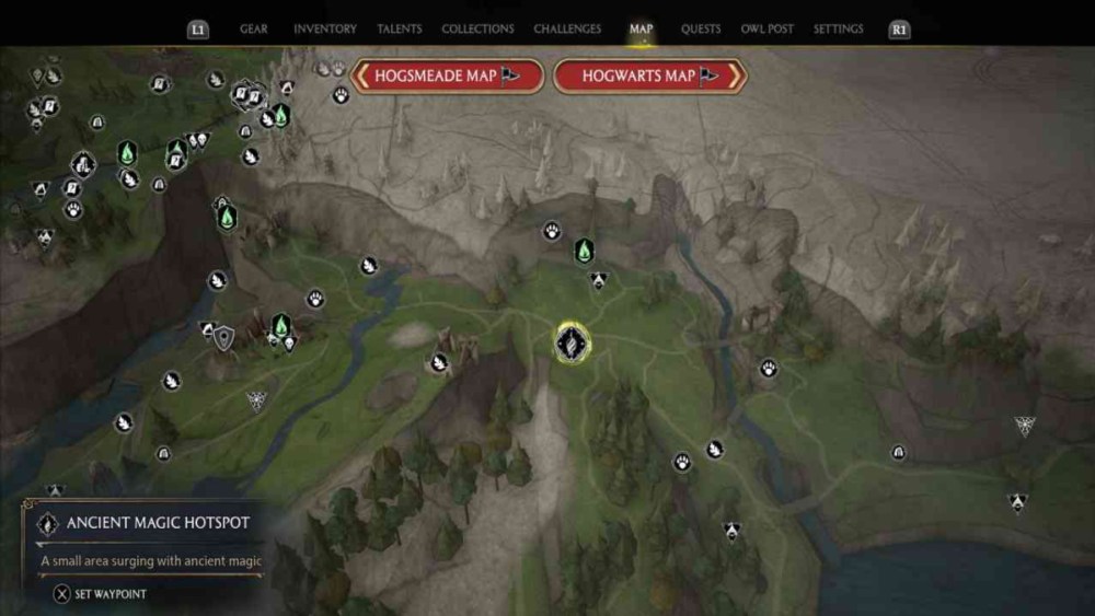 Hogwarts Legacy how to find the first ancient magic hotspot in poidsear coast.