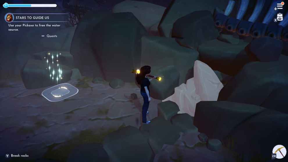 Clearing the rock debris in Stars to Guide Us Simba Quest