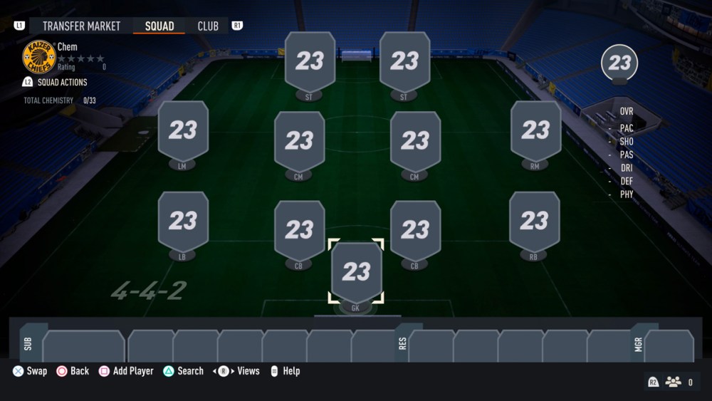 FIFA 23 Empty Squad Chemistry Screengrab