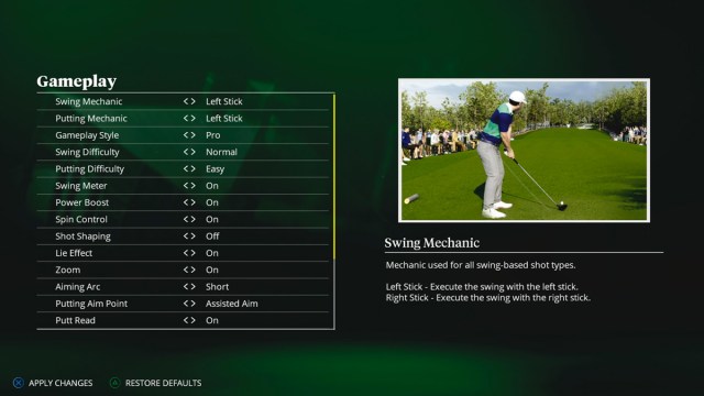 EA Sports PGA Tour Customization Options