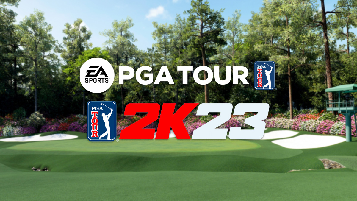EA Sports PGA Tour and PGA Tour 2K23 logos on EA Sports PGA Tour August background