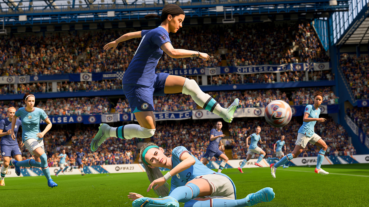 FIFA 23 image showing player jumping over tackle
