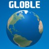 Globle text above Globe PNG on blue background