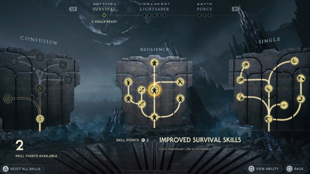 Star Wars Jedi Survivor Resilience Skill Tree in Survival