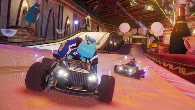 Sully racing a character in Disney Speedstorm