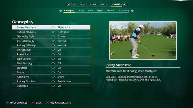 Swing Settings Options EA Sports PGA Tour