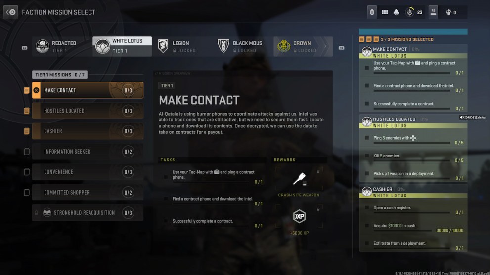 Make Contact Faction Mission