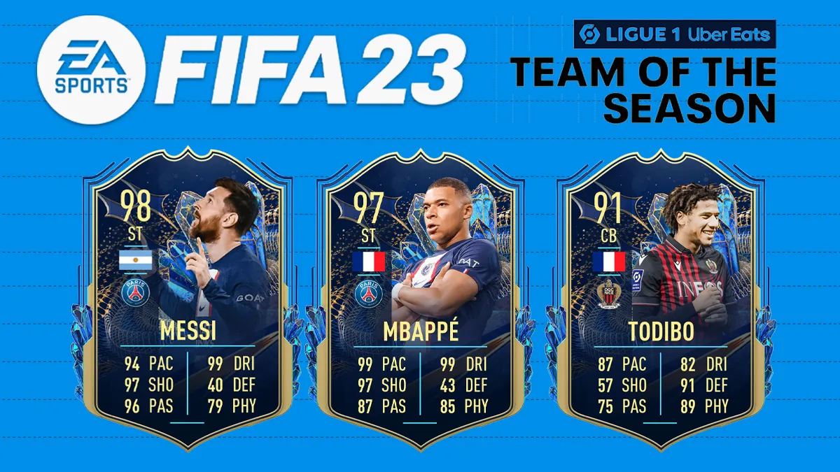 FIFA 23 Ligue 1 TOTS cards on Team of the Season background