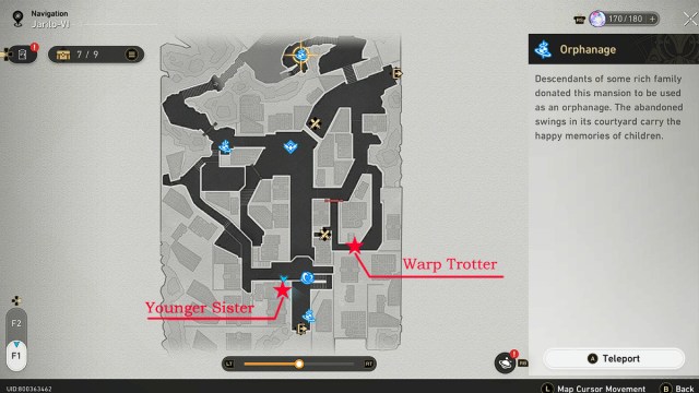 HSR Warp Trotter and Younger Sister locations.