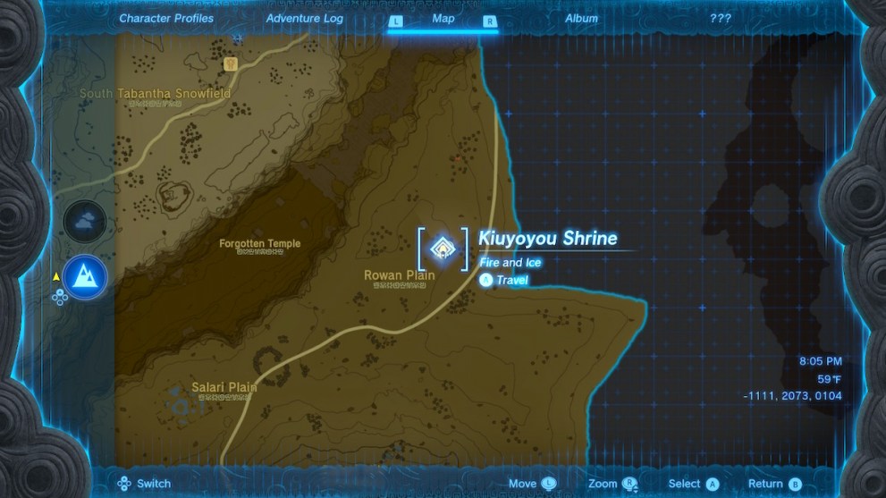 Kiuyoyou shrine map location Zelda tears of the kingdom