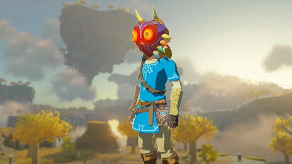Link in Majora's Mask on Zelda TOTK background