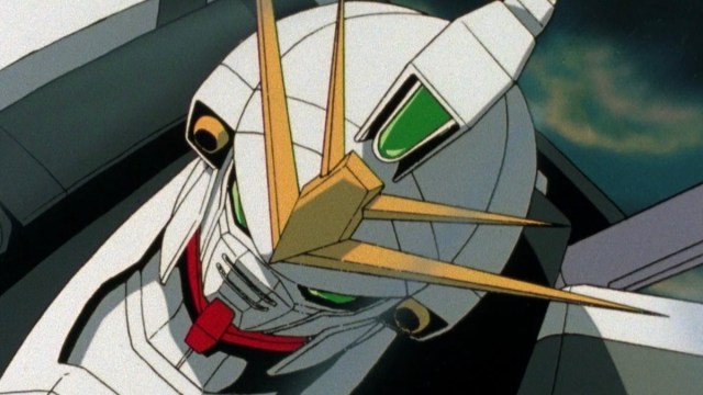 The XXXG-01SR Gundam Sandrock engaged in a battle in Mobile Suit Gundam Wing