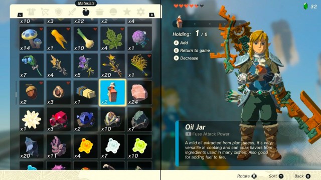 Oil Jar in Link's inventory in Tears of the Kingdom