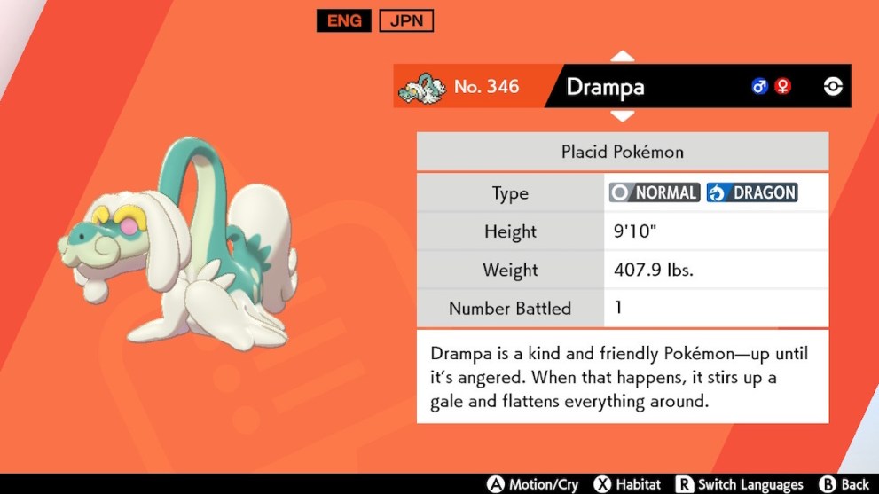 Drampa Pokemon Sword & Shield