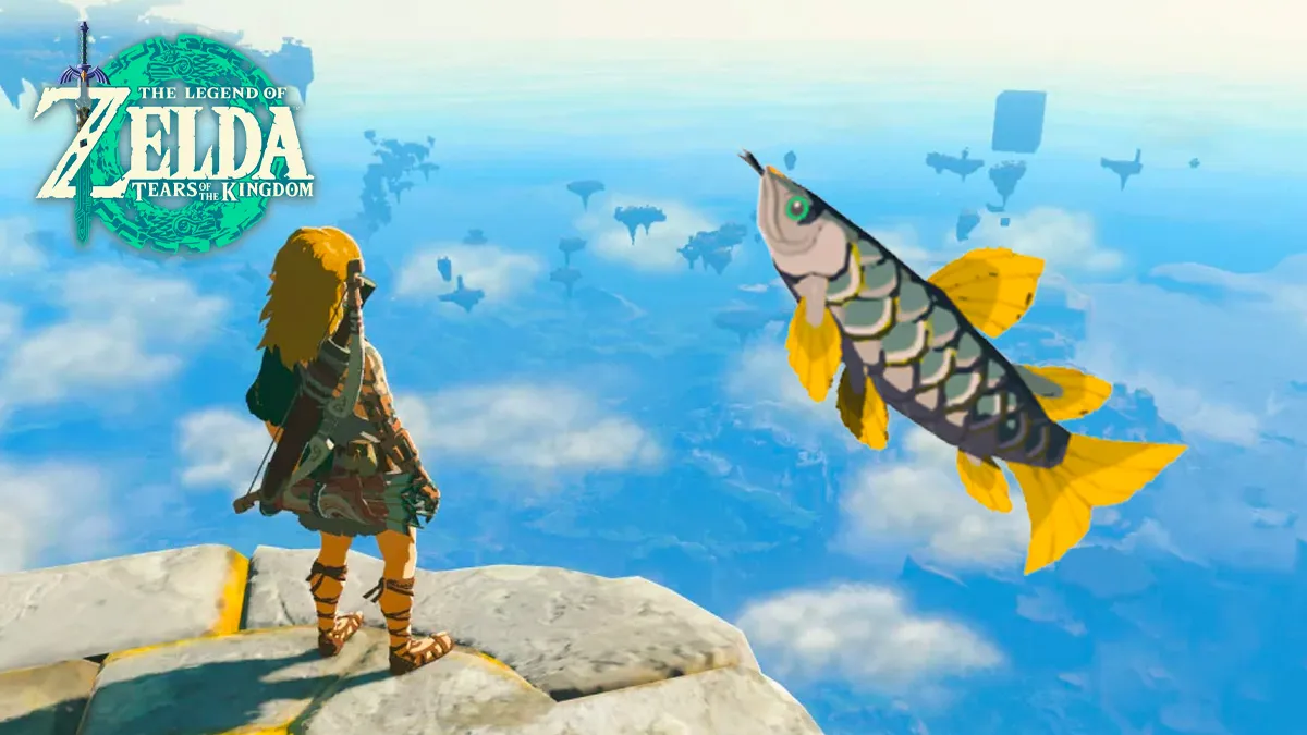 Link in Tears of the Kingdom with an Ancient Arowana png