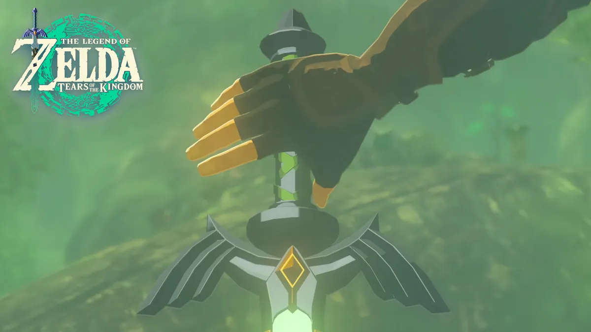 Zelda Tears of the Kingdom hand grabbing Master Sword handle