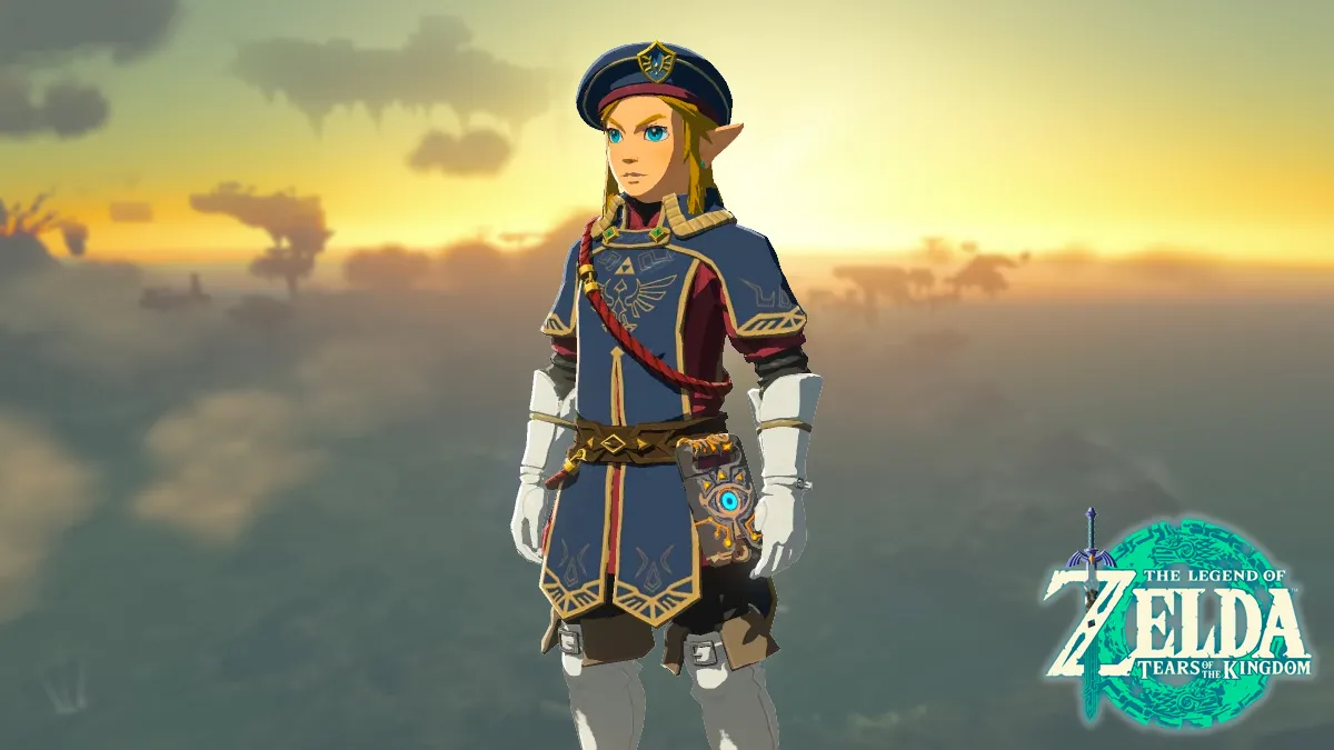 Link in Royal Guard Armor on Tears of the Kingdom background