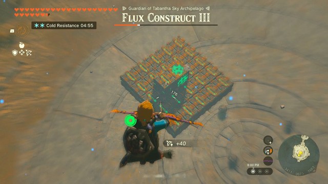 Link shoots Flux Construct's core in Zelda TOTK.