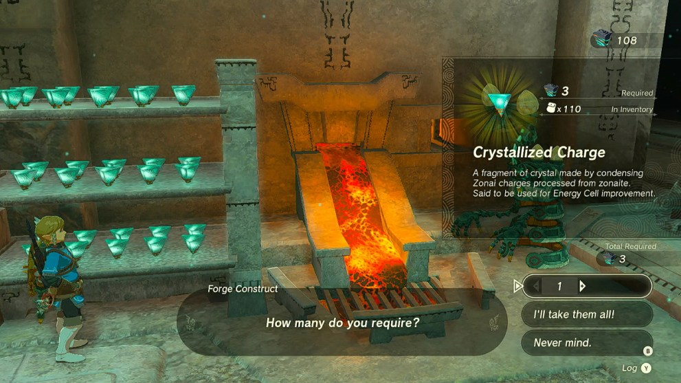 Link buys Crystallized Charges in Zelda TOTK.