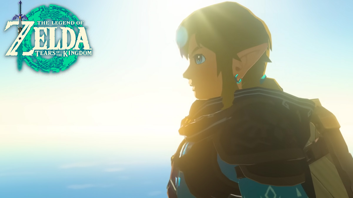 Link in Zelda: Tears of the Kingdom next to logo