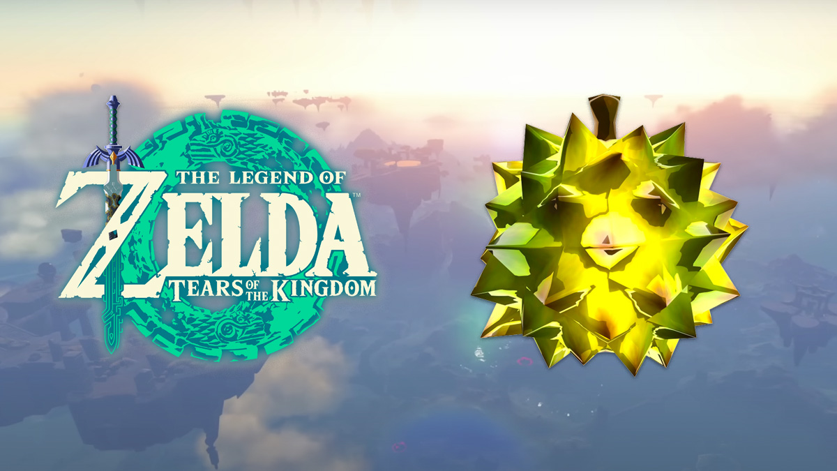 Tears of the Kingdom logo with Hearty Durian PNG on Hyrule background