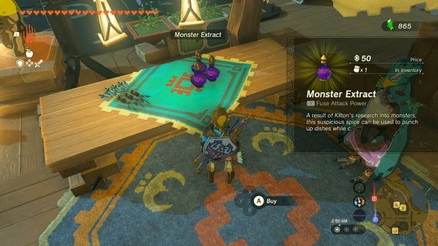 Zelda TOTK Monster Extract at Fyson's Shop.