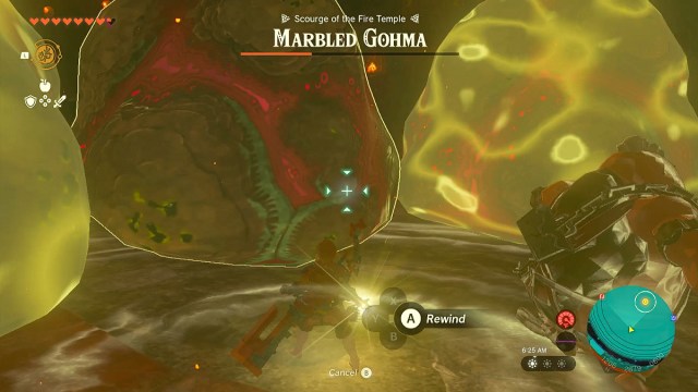 Marbled Gohma's explosive rocks attack in Zelda TOTK.