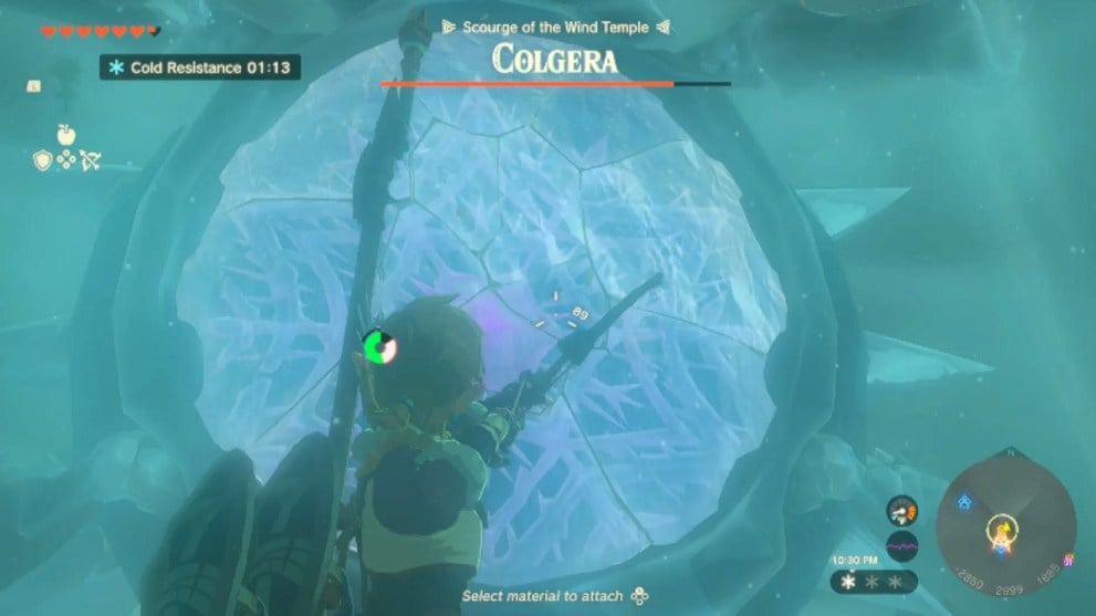 Link shoots Colgera's weak spot in Zelda TOTK.