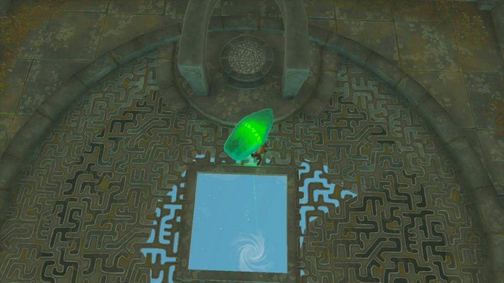 drop the shrine crystal into the lake below