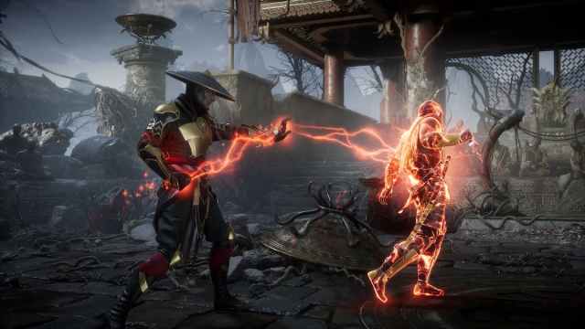 Two characters fighting in Mortal Kombat 11